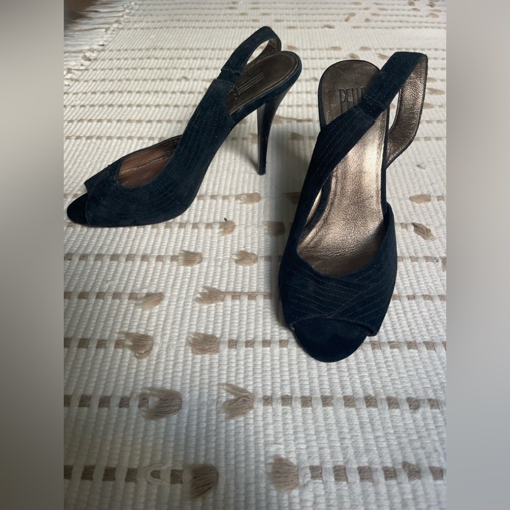 Black Suede Peep-Toe Heels